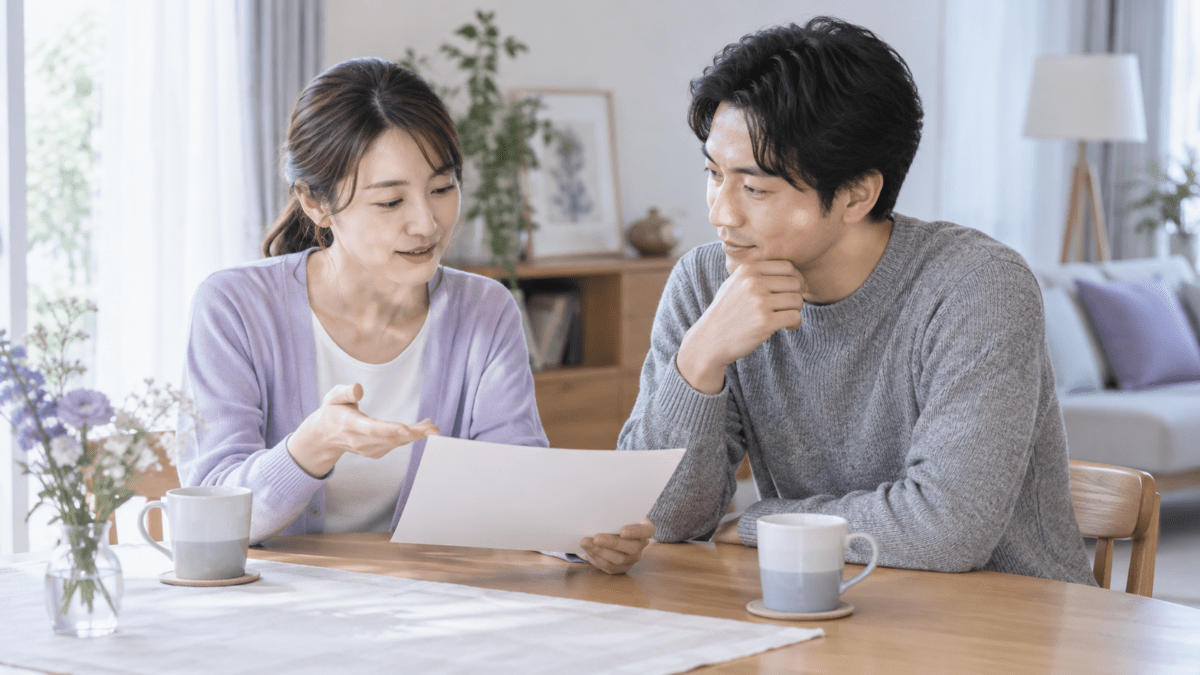 食卓で今後の予定を相談する二人