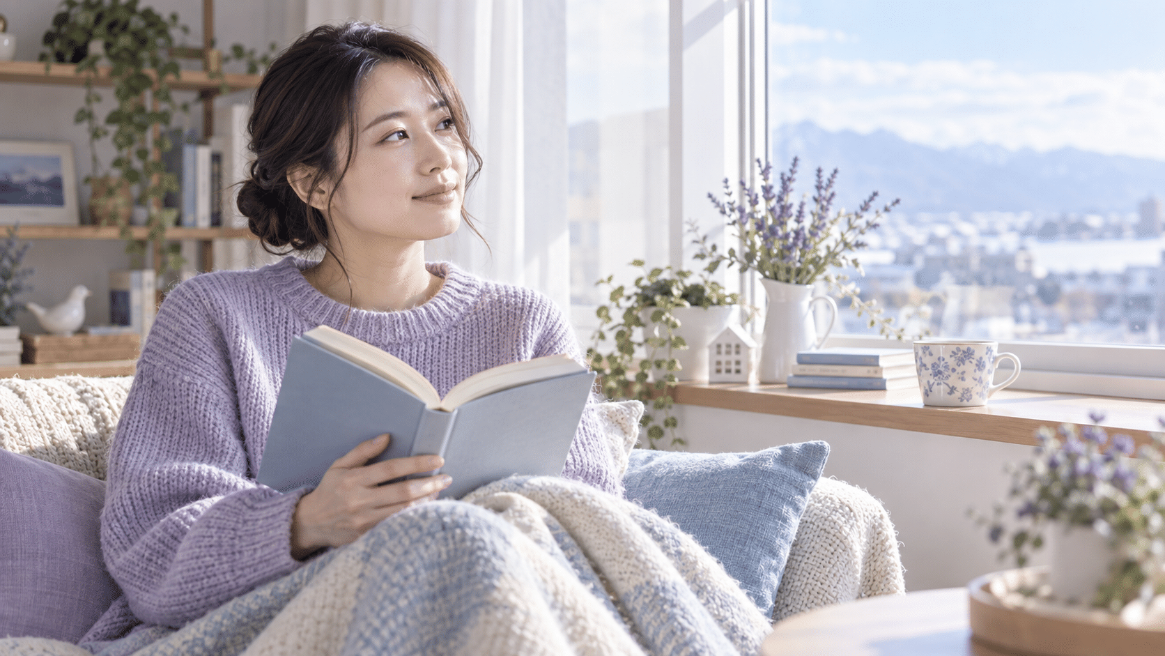 窓辺で読書し自分の時間を大切にする女性