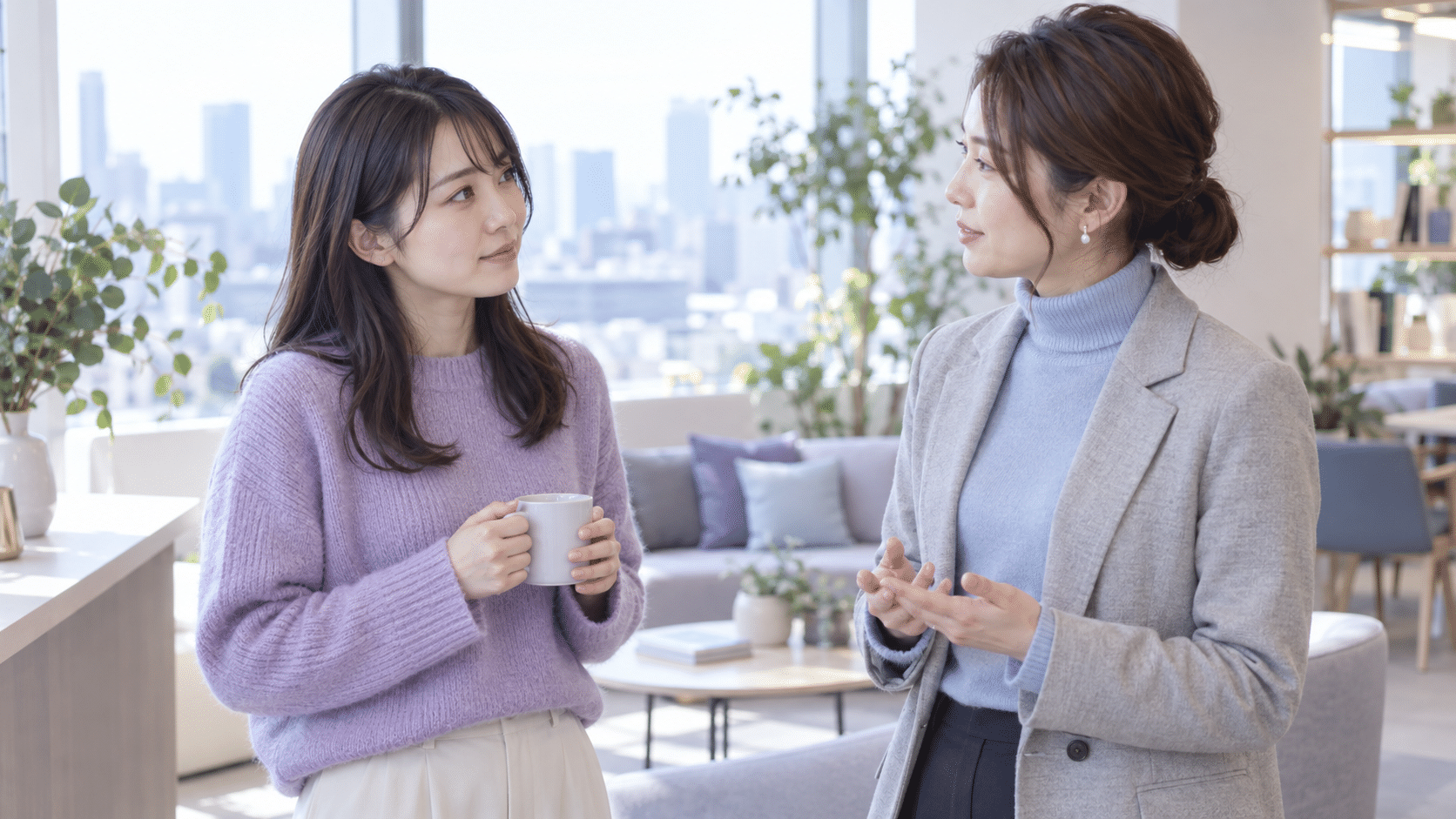 同僚へ参加しない意思を短く伝える女性