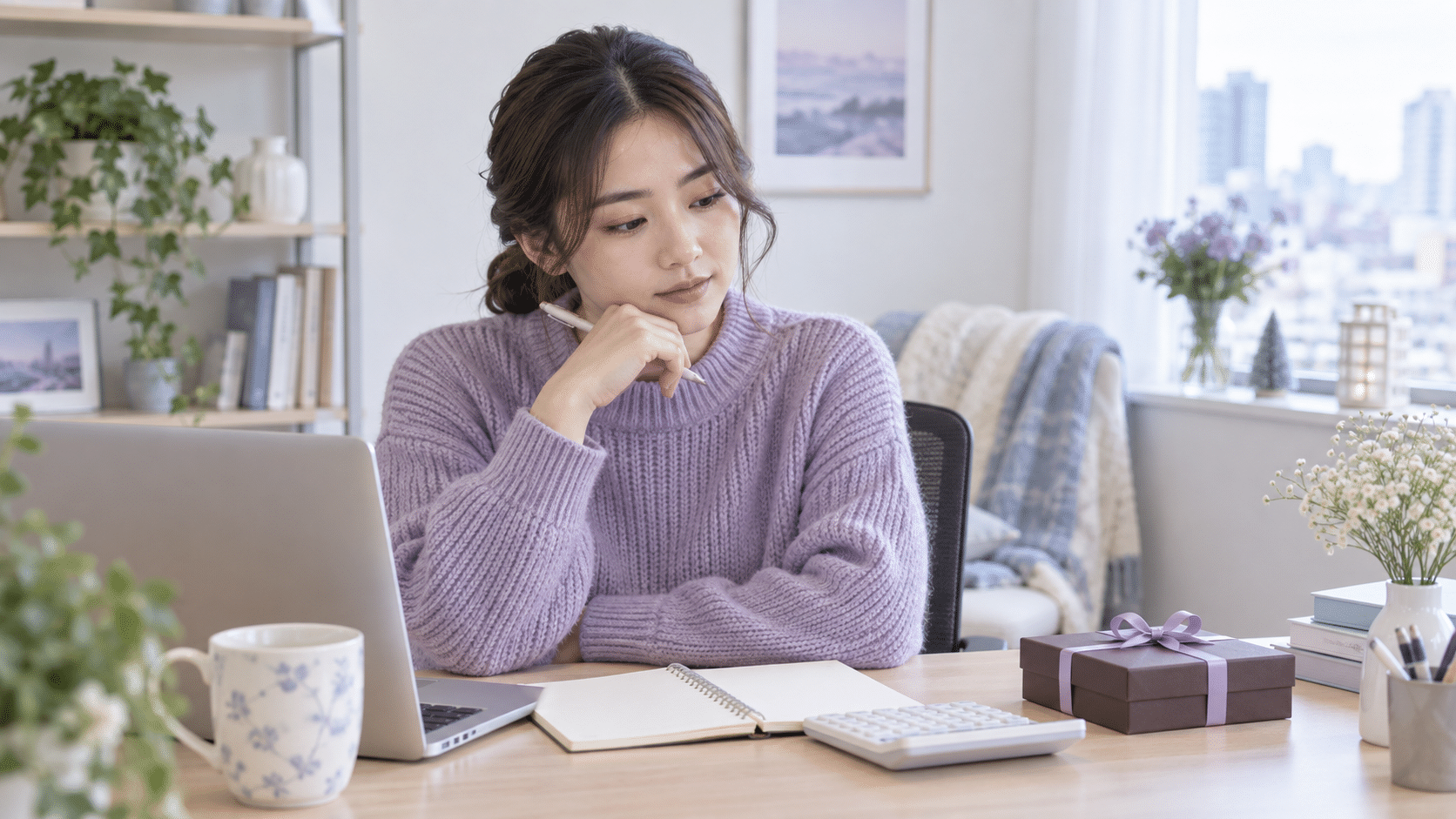 職場の贈り物への費用と参加を考える女性