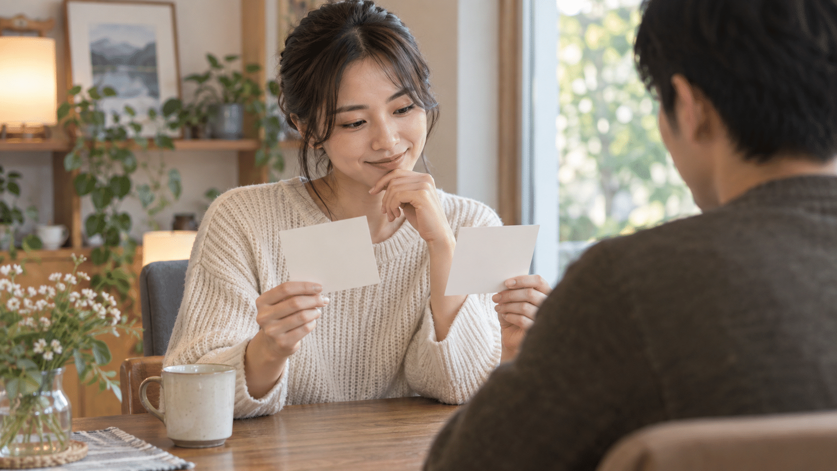 家で次のデートの選択肢を相談する女性と男性